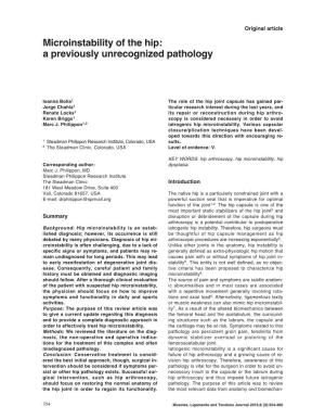 Microinstability of the Hip: a Previously Unrecognized Pathology