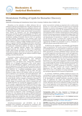 Metabolomic Profiling of Lipids for Biomarker Discovery