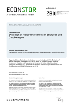 Evaluation of Realized Investments in Belgrade's and Danube Region