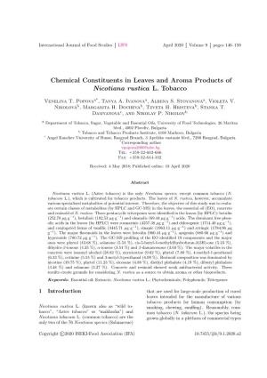 Chemical Constituents in Leaves and Aroma Products of Nicotiana Rustica L