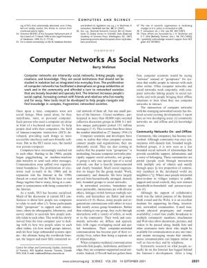 Computer Networks As Social Networks Barry Wellman