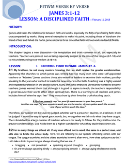 JAMES 3:1-12 LESSON: a DISCIPLINED FAITH— February 11, 2018