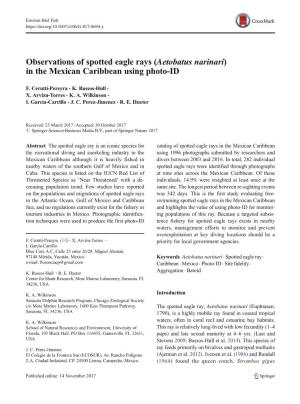 Observations of Spotted Eagle Rays (Aetobatus Narinari) in the Mexican Caribbean Using Photo-ID