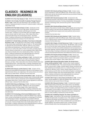 Classics - Readings in English (CLASSICS) 1