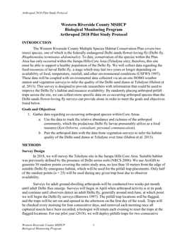 Western Riverside County MSHCP Biological Monitoring Program Arthropod 2018 Pilot Study Protocol