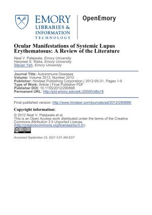 Ocular Manifestations of Systemic Lupus Erythematosus: a Review of the Literature Neal V