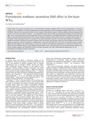 Ferroelectric Nonlinear Anomalous Hall Effect in Few-Layer Wte2 Hua Wang1 and Xiaofeng Qian1*