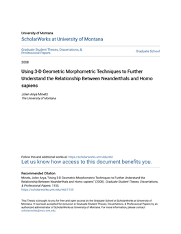 Using 3-D Geometric Morphometric Techniques to Further Understand the Relationship Between Neanderthals and Homo Sapiens