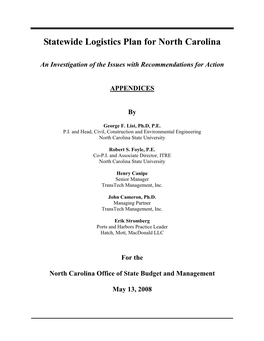 Statewide Logistics Plan for North Carolina