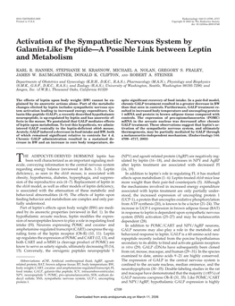 Activation of the Sympathetic Nervous System by Galanin-Like Peptide—A Possible Link Between Leptin and Metabolism