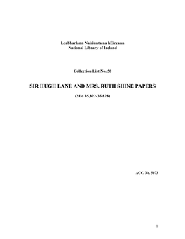 Sir Hugh Lane and Mrs. Ruth Shine Papers