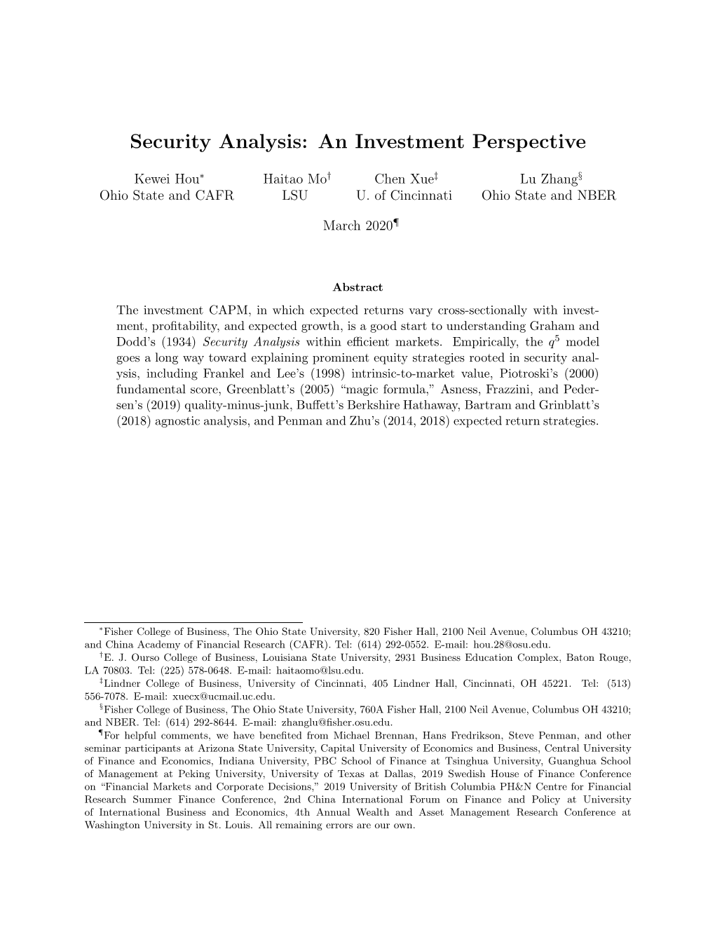 Security Analysis: an Investment Perspective