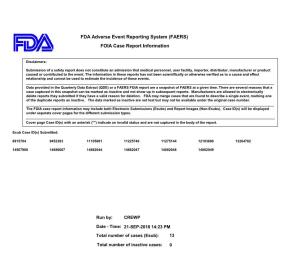 FOIA Case Report Information FDA Adverse Event Reporting System