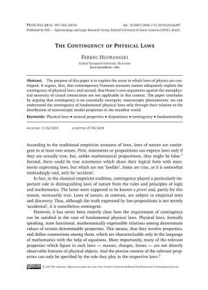 The Contingency of Physical Laws; and Second, That Hume’S Own Arguments Against the Metaphys- Ical Necessity of Causal Connections Are Not Applicable in This Context
