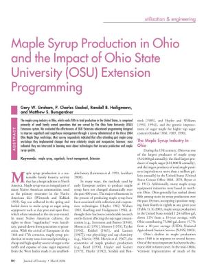 Maple Syrup Production in Ohio and the Impact of Ohio State University (OSU) Extension Programming