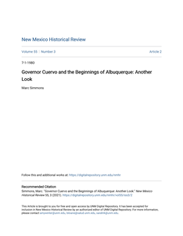 Governor Cuervo and the Beginnings of Albuquerque: Another Look
