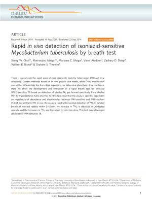 Rapid in Vivo Detection of Isoniazid-Sensitive Mycobacterium Tuberculosis by Breath Test
