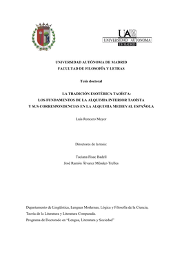 Luis Roncero Mayor La Tradicion Esoterica Taoista Tesis De Doctorado