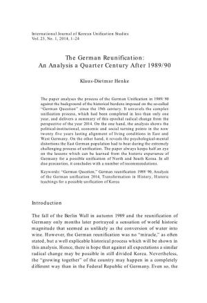 The German Reunification: an Analysis a Quarter Century After 1989/90