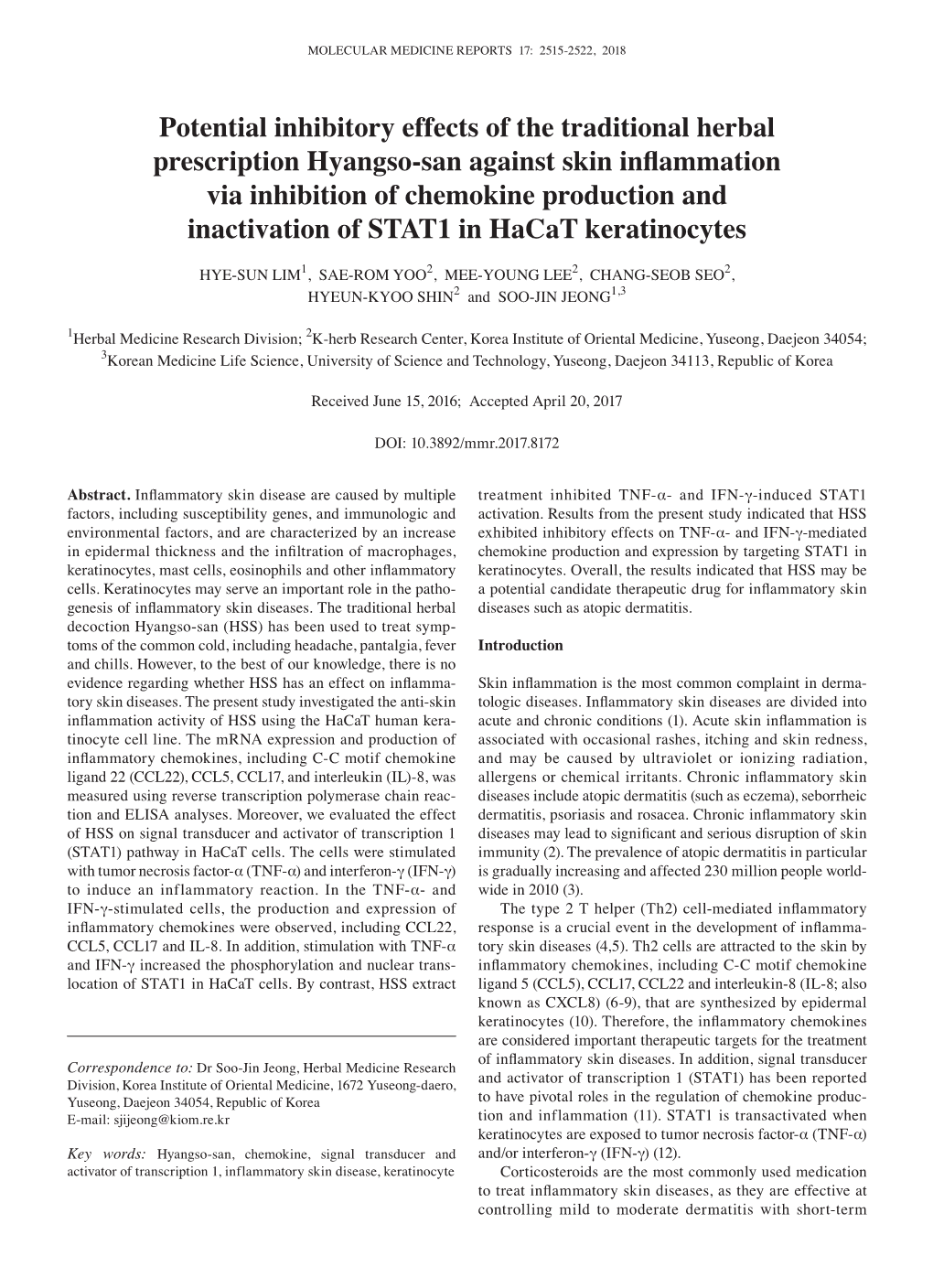 Potential Inhibitory Effects of the Traditional Herbal Prescription