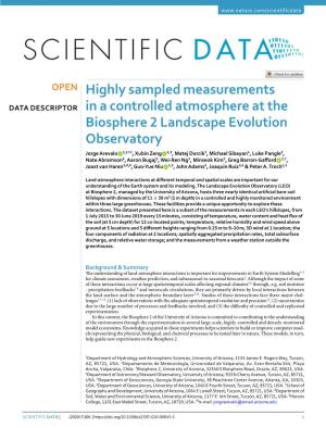 Highly Sampled Measurements in a Controlled Atmosphere at the Biosphere 2 Landscape Evolution Observatory
