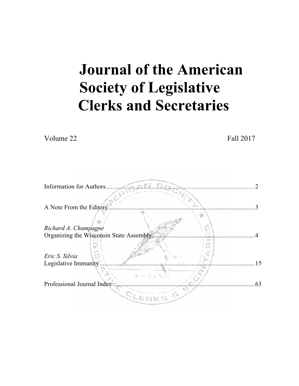 Journal of the American Society of Legislative Clerks and Secretaries