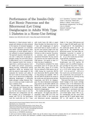 Performance of the Insulin-Only Ilet Bionic Pancreas and The