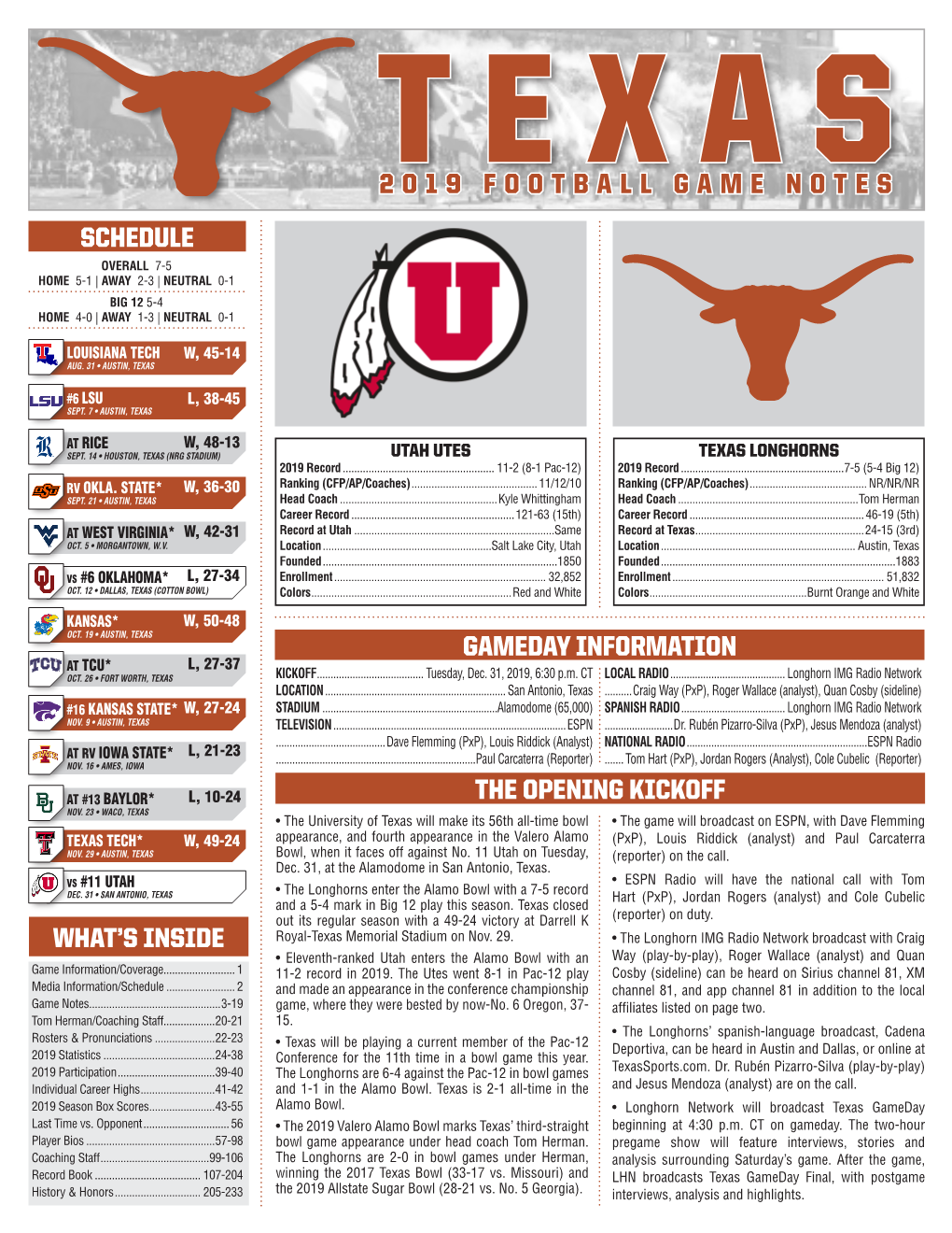 2019 Football Game Notes Gameday Information The