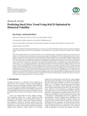 Research Article Predicting Stock Price Trend Using MACD Optimized by Historical Volatility