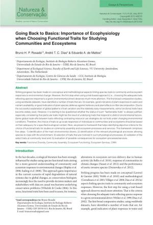 Importance of Ecophysiology When Choosing Functional Traits for Studying Communities and Ecosystems