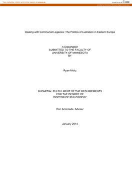 The Politics of Lustration in Eastern Europe a Dissertation