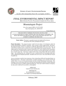 FINAL ENVIRONMENTAL IMPACT REPORT Mountaingate Project