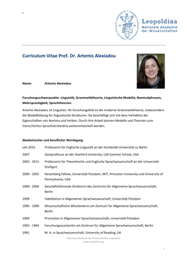 Curriculum Vitae Prof. Dr. Artemis Alexiadou