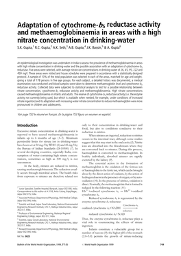 Adaptation of Cytochrome-B5 Reductase Activity and Methaemoglobinaemia in Areas with a High Nitrate Concentration in Drinking-Water S.K
