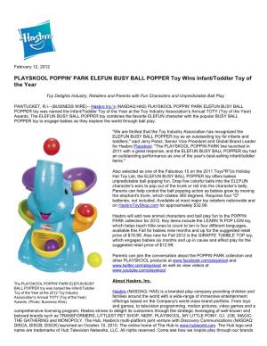 PLAYSKOOL POPPIN' PARK ELEFUN BUSY BALL POPPER Toy Wins Infant/Toddler Toy of the Year