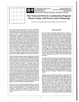 The National Historic Landmarks Program Theme Study and Preservation Planning