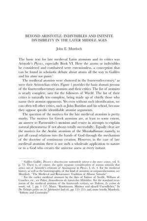 Beyond Aristotle: Indivisibles and Infinite Divisibility in the Later Middle Ages