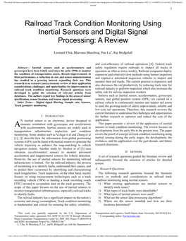 Railroad Track Condition Monitoring Using Inertial Sensors and Digital Signal Processing: a Review