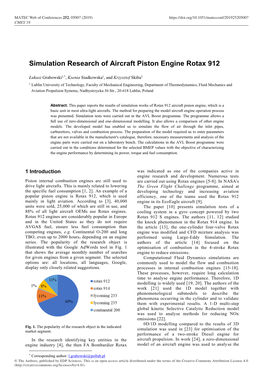 Simulation Research of Aircraft Piston Engine Rotax 912
