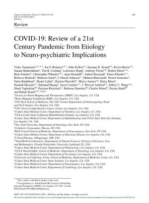 COVID-19: Review of a 21St Century Pandemic from Etiology to Neuro-Psychiatric Implications