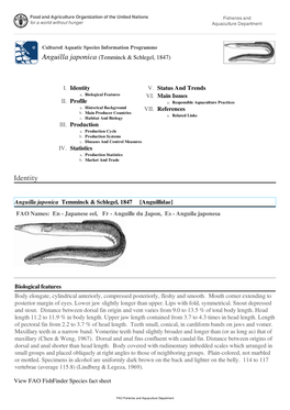 Cultured Aquatic Species Information Programme Anguilla Japonica (Temminck & Schlegel, 1847)