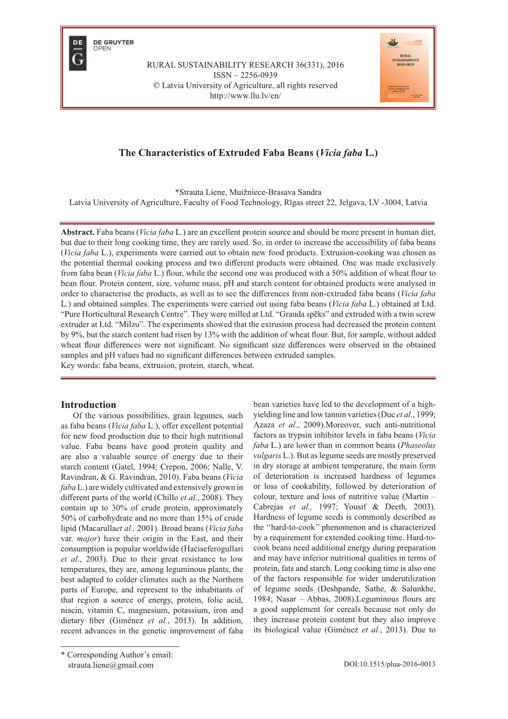 The Characteristics of Extruded Faba Beans (Vicia Faba L.) Introduction