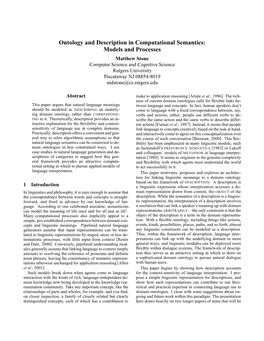 Ontology and Description in Computational Semantics: Models
