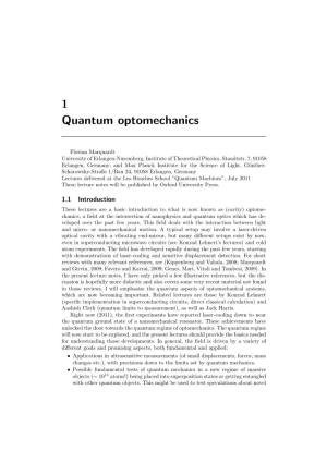 1 Quantum Optomechanics