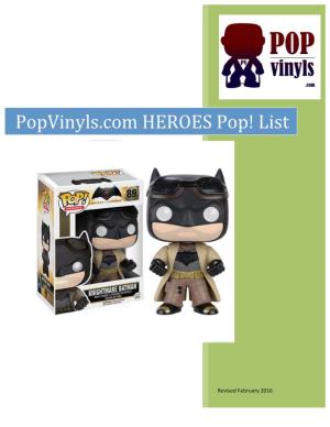 Popvinyls.Com HEROES Pop! List