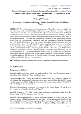 A COMPARATIVE ANALYSIS of ENGLISH and ANNANG PHONOLOGICAL SYSTEMS Dr