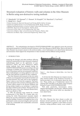 Struetural Evaluation of Historie Walls and Eolumns in the Altes Museum in Berlin Using Non-Destructive Testing Methods