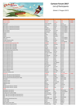 Cartoon Forum 2017 List of Participants