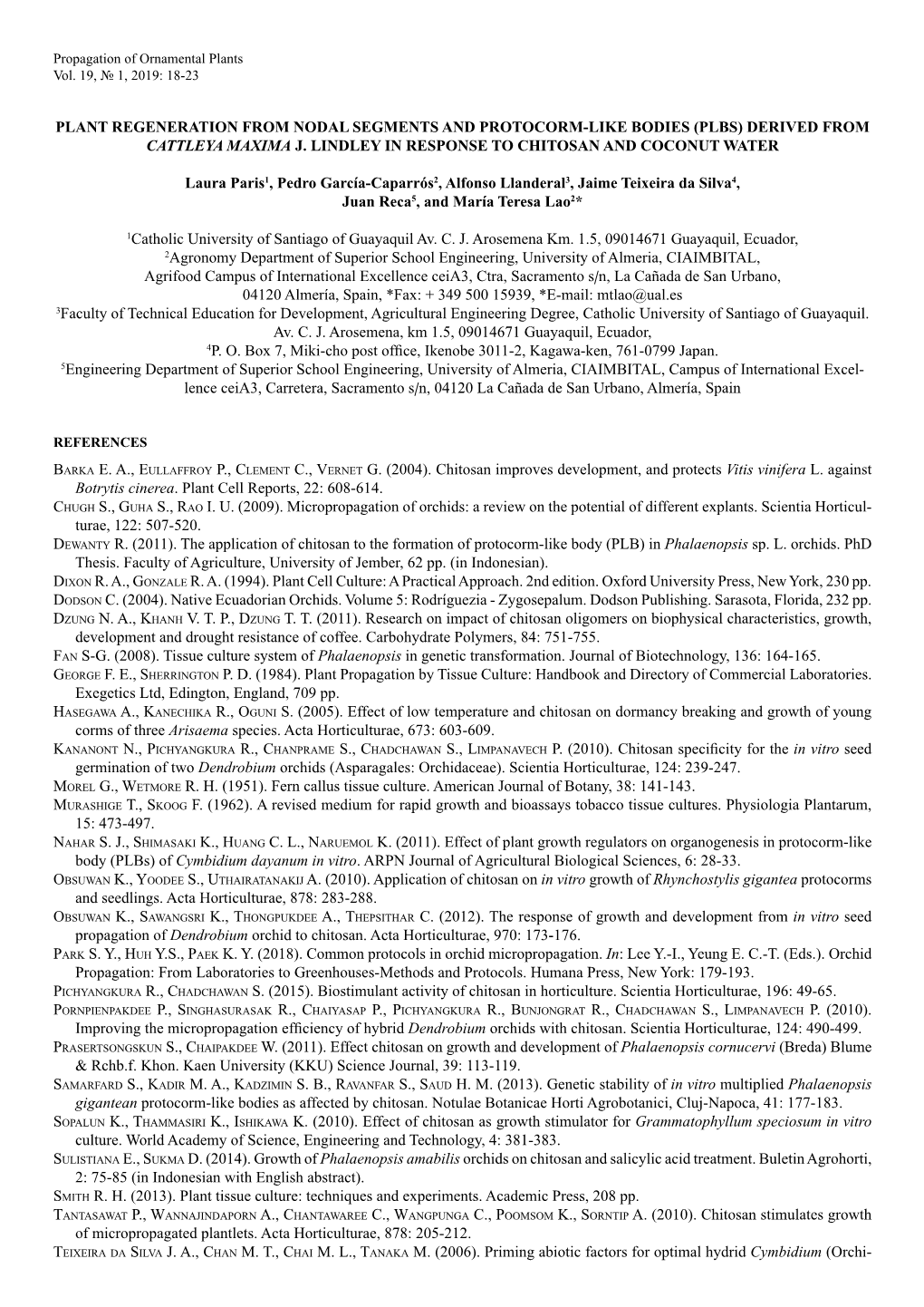 Plant Regeneration from Nodal Segments and Protocorm-Like Bodies (Plbs) Derived from Cattleya Maxima J