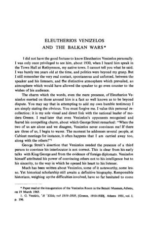 Eleutherios Venizelos and the Balkan Wars*